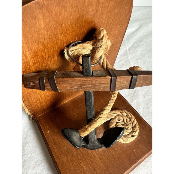 Vintage Anchor Bookends Wooden with Anchor Rope Nautical - Picture 5 of 10
